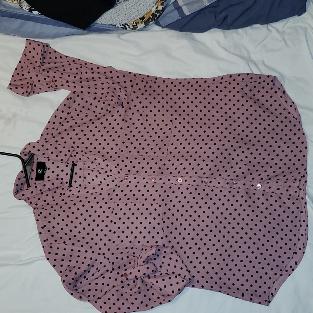 Mauve with black polka-dots button down